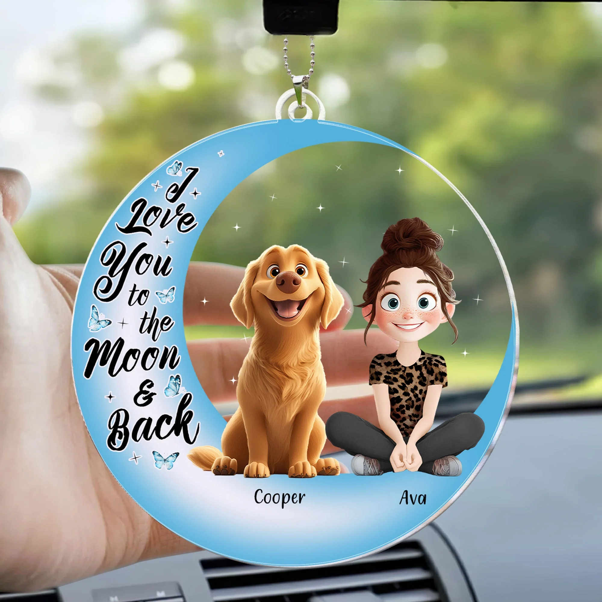 I Love You to the Moon and Back – Custom Acrylic Ornament Featuring You and Your Dog – Perfect Gift for Valentine’s Day or Pet Families - Image 8