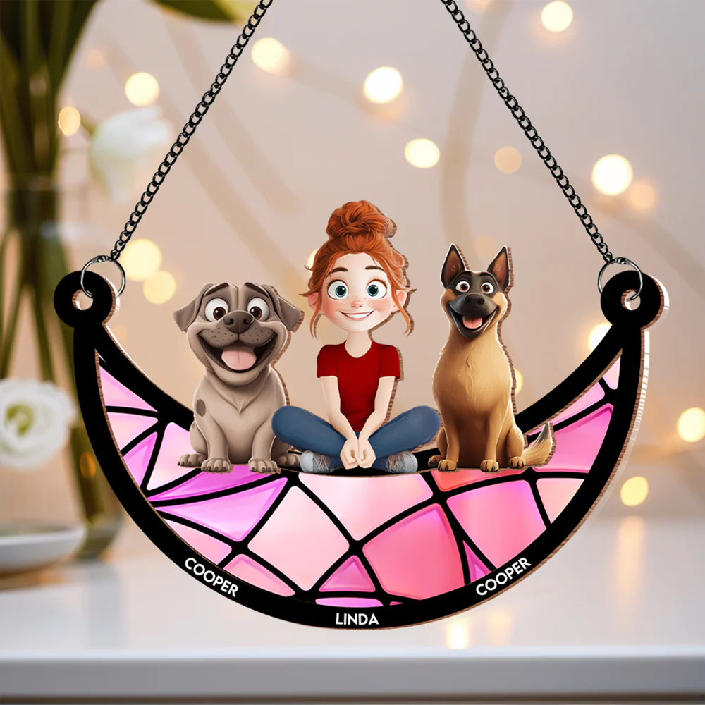 Personalized Dog Lovers Ornament – Cute Family Hanging with a Girl and Her Dogs, Perfect Gift for Dog Lovers, Ideal for Valentine's Day and Birthday, Wood and Acrylic Layered Ornament - Image 3
