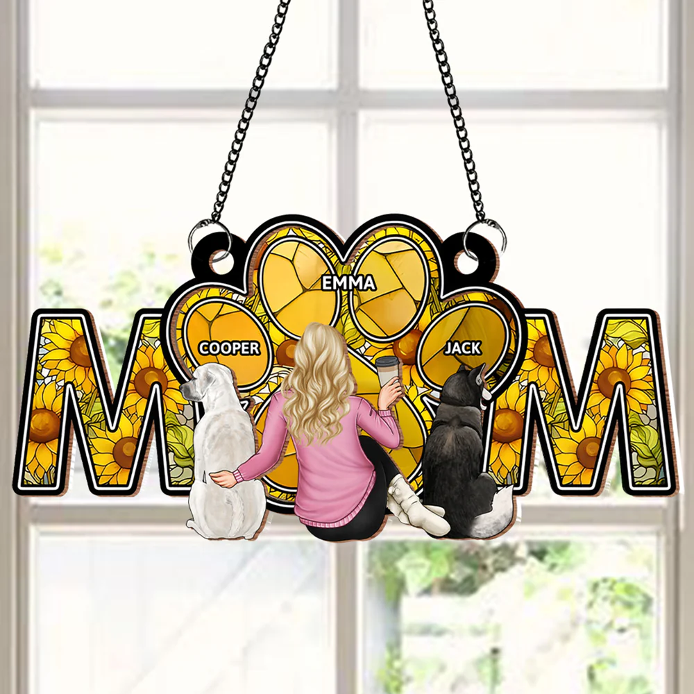 Personalized Wood and Acrylic Layered Ornament – MOM Design with Custom Names and Pet Details, Perfect Mother’s Day Gift for Pet-Loving Moms, A Unique and Sentimental Home Decor Keepsake - Image 3