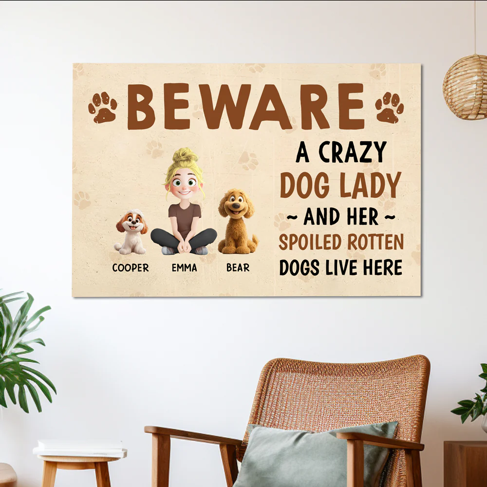Beware – A Crazy Dog Lady and Her Spoiled Dogs Live Here! Funny Customizable Sign for Dog Lovers, Great Gift for Pet Owners, Available as Rectangular Iron Sign, Wooden Sign, and Keychain - Image 7