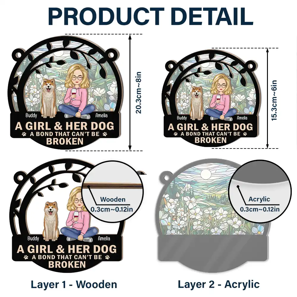Personalized Wood and Acrylic Layered Ornament – A Girl & Her Dog, Custom Design with Starry Background and Pet Details, Sentimental Gift for Pet Lovers and Dog Moms, Perfect for Home Decor - Image 5