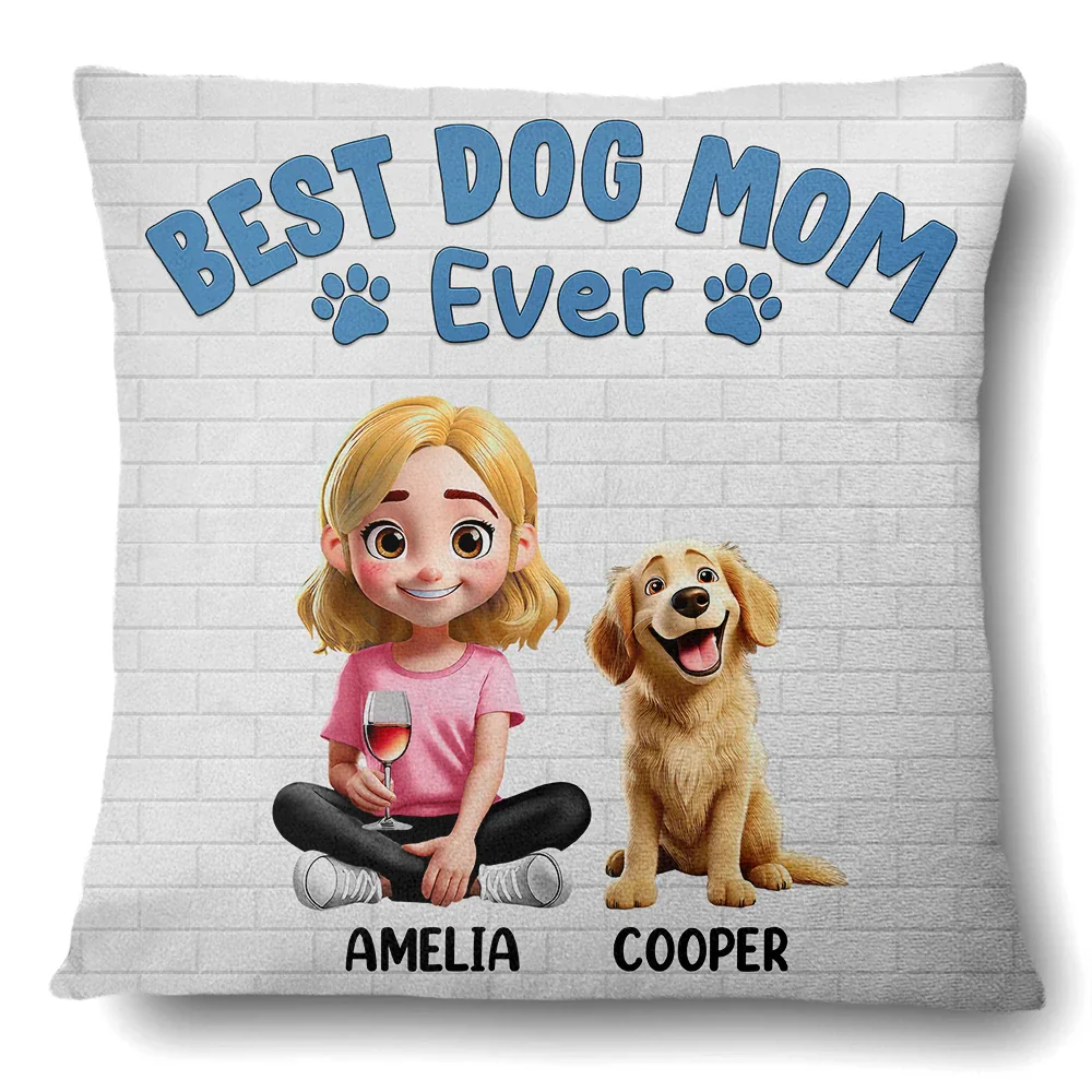Personalized Square Pillow for Dog Moms and Dads – ‘Best Dog Mom/Dad Ever’ with Customizable Dog and Name - Image 5