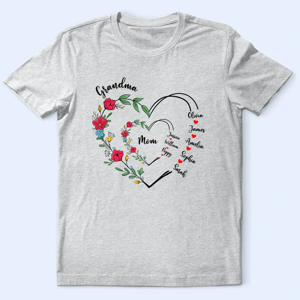 Custom Grandma and Mom Heart Shirt – Personalized Classic Tee, Hoodie, and Sweatshirt with Family Names, Perfect Girft for Mother and Grandma - Image 4