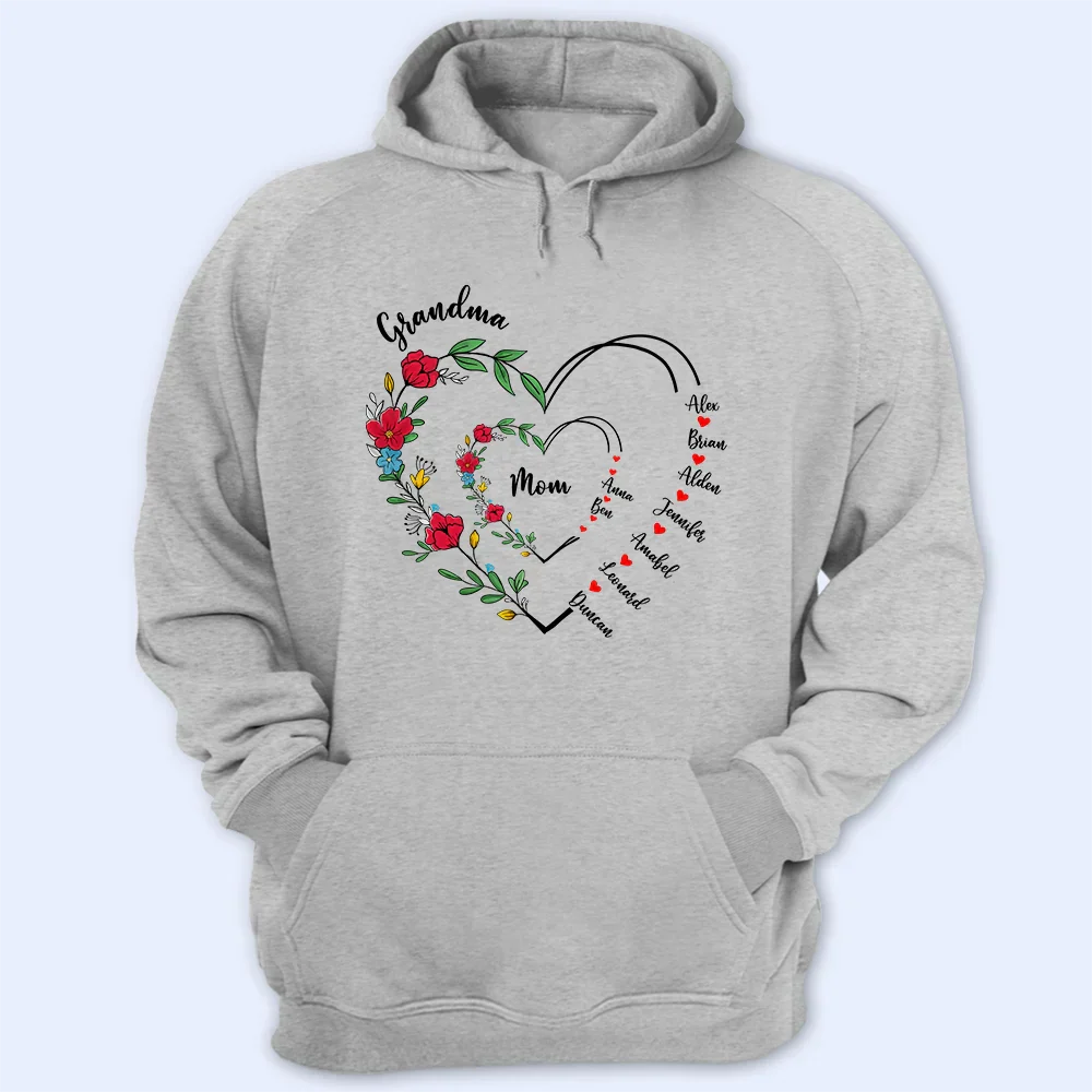 Custom Grandma and Mom Heart Shirt – Personalized Classic Tee, Hoodie, and Sweatshirt with Family Names, Perfect Girft for Mother and Grandma - Image 7