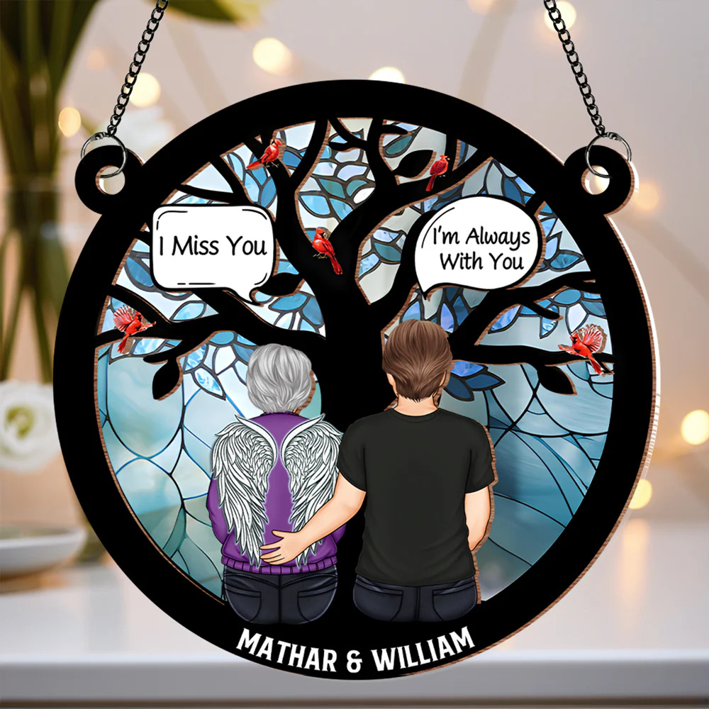 Custom Memorial Ornament – Wood and Acrylic Layered Keepsake Featuring Angel Wings and Cardinal Birds, Perfect for Remembering Loved Ones or as a Sentimental Gift - Image 3