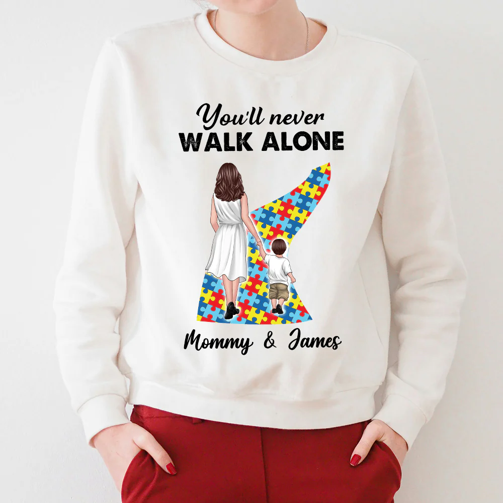 You’ll Never Walk Alone – Customizable Family T-Shirt for Mommy & Child with Puzzle Design, Gift for Mother or Lover - Image 4