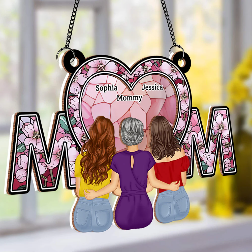 Wood and Acrylic Layered MOM Ornament – Heartwarming Custom Keepsake for Mom with Stained Glass Effect - Image 2