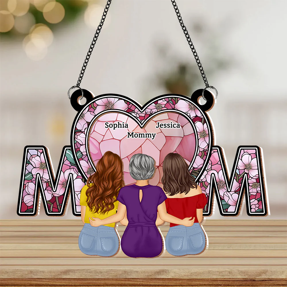 Wood and Acrylic Layered MOM Ornament – Heartwarming Custom Keepsake for Mom with Stained Glass Effect - Image 3