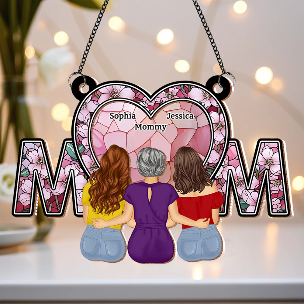 Wood and Acrylic Layered MOM Ornament – Heartwarming Custom Keepsake for Mom with Stained Glass Effect - Image 4