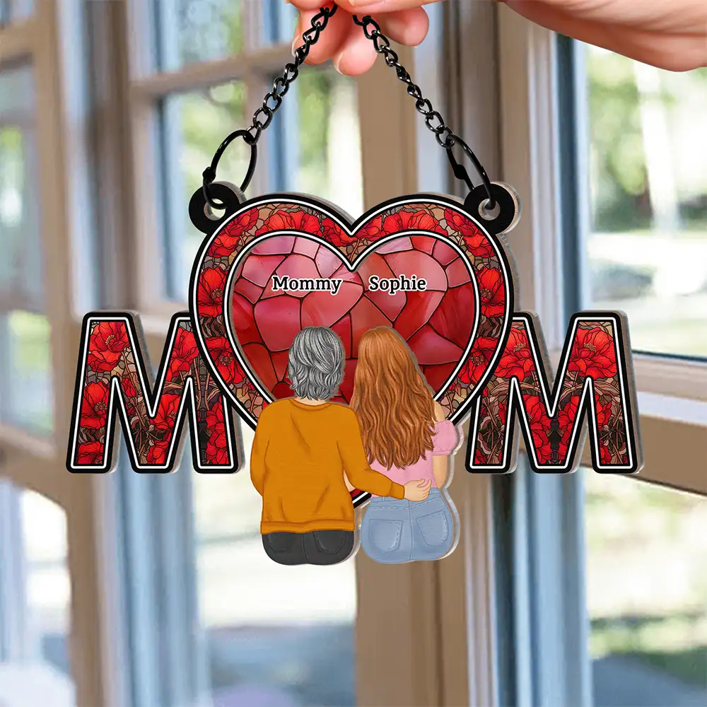 Wood and Acrylic Layered MOM Ornament – Heartwarming Custom Keepsake for Mom with Stained Glass Effect - Image 7