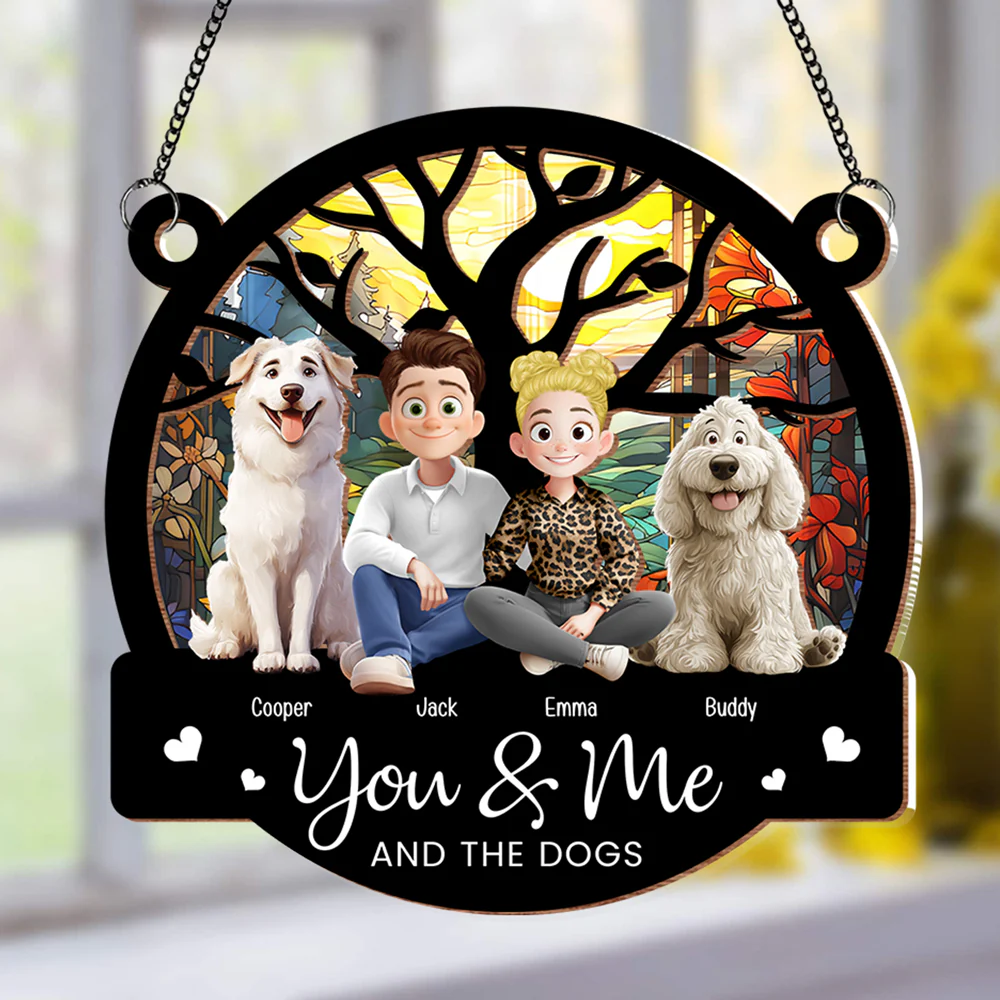 You & Me and the Dogs - Customizable Wood and Acrylic Layered Ornament, Ideal Gift for Couples and Pet Lovers - Image 3