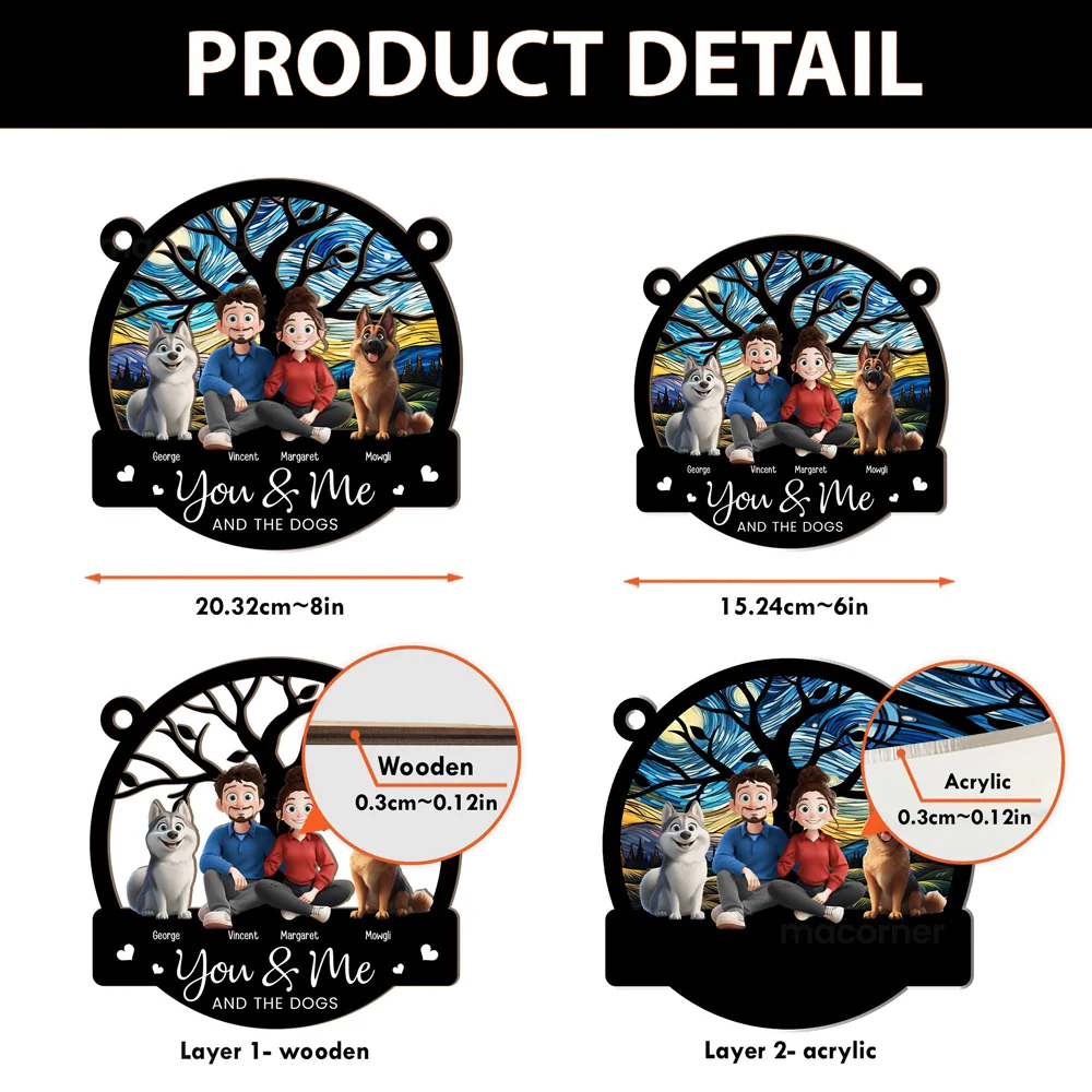 You & Me and the Dogs - Customizable Wood and Acrylic Layered Ornament, Ideal Gift for Couples and Pet Lovers - Image 4