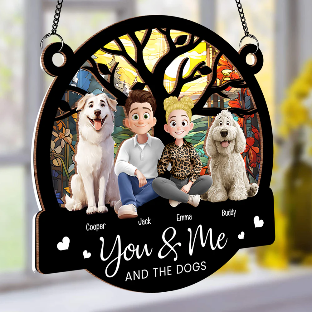 You & Me and the Dogs - Customizable Wood and Acrylic Layered Ornament, Ideal Gift for Couples and Pet Lovers - Image 5