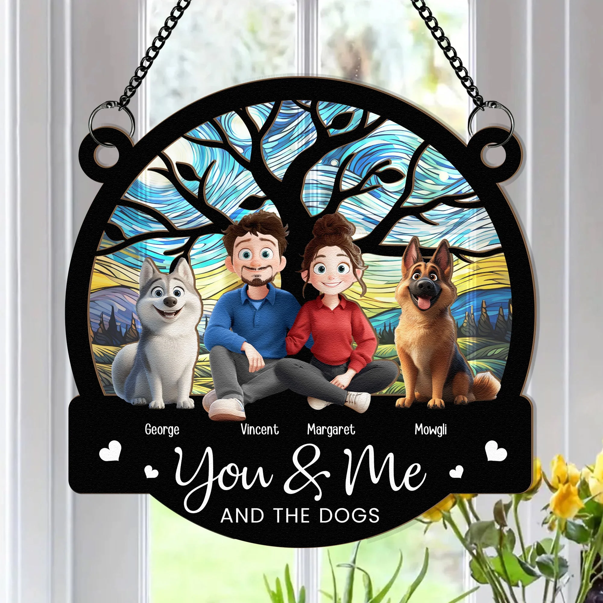 You & Me and the Dogs - Customizable Wood and Acrylic Layered Ornament, Ideal Gift for Couples and Pet Lovers - Image 7