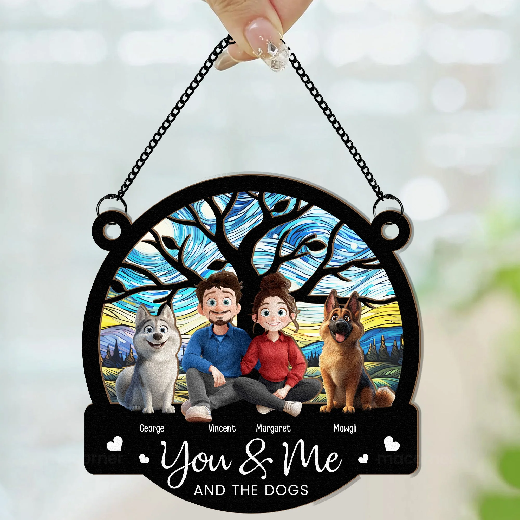 You & Me and the Dogs - Customizable Wood and Acrylic Layered Ornament, Ideal Gift for Couples and Pet Lovers - Image 8