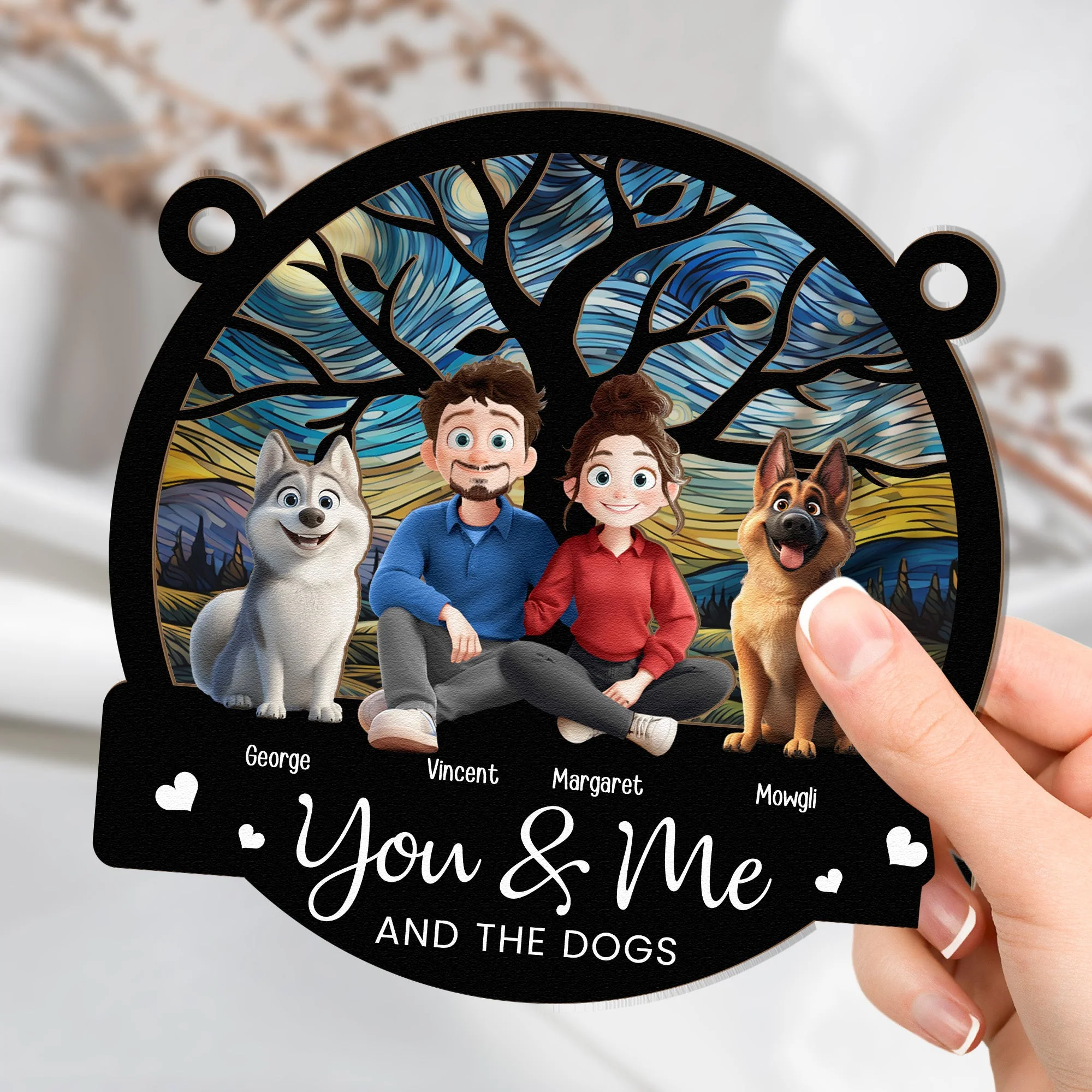 You & Me and the Dogs - Customizable Wood and Acrylic Layered Ornament, Ideal Gift for Couples and Pet Lovers - Image 9