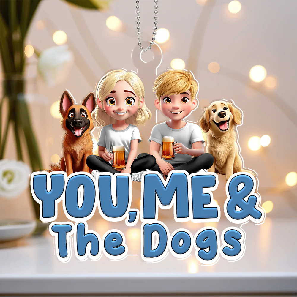 Personalized Acrylic Car Hanger for Couples & Dogs - Image 3
