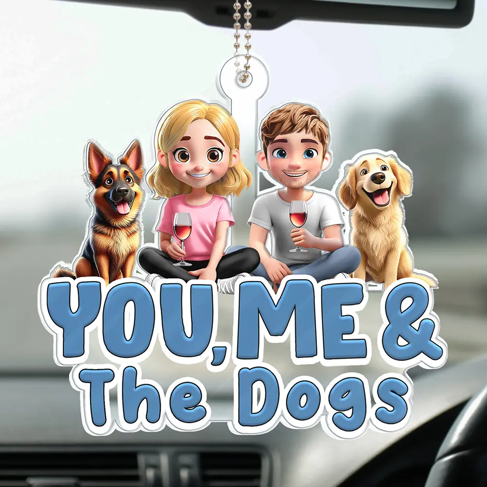 Personalized Acrylic Car Hanger for Couples & Dogs - Image 5