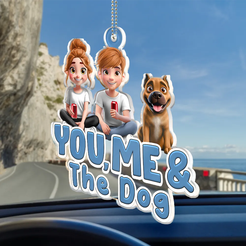 Personalized Acrylic Car Hanger for Couples & Dogs - Image 6