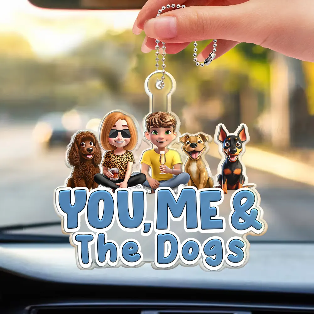 Personalized Acrylic Car Hanger for Couples & Dogs - Image 7