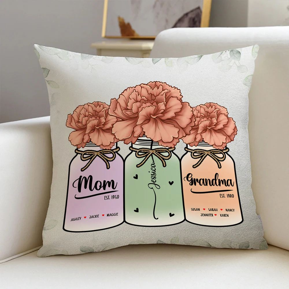 Personalized Family Square Pillow – Custom Name & Birth Flower Design for Mom & Grandma, Sentimental Home Decor, Cozy Cushion Gift - Image 2