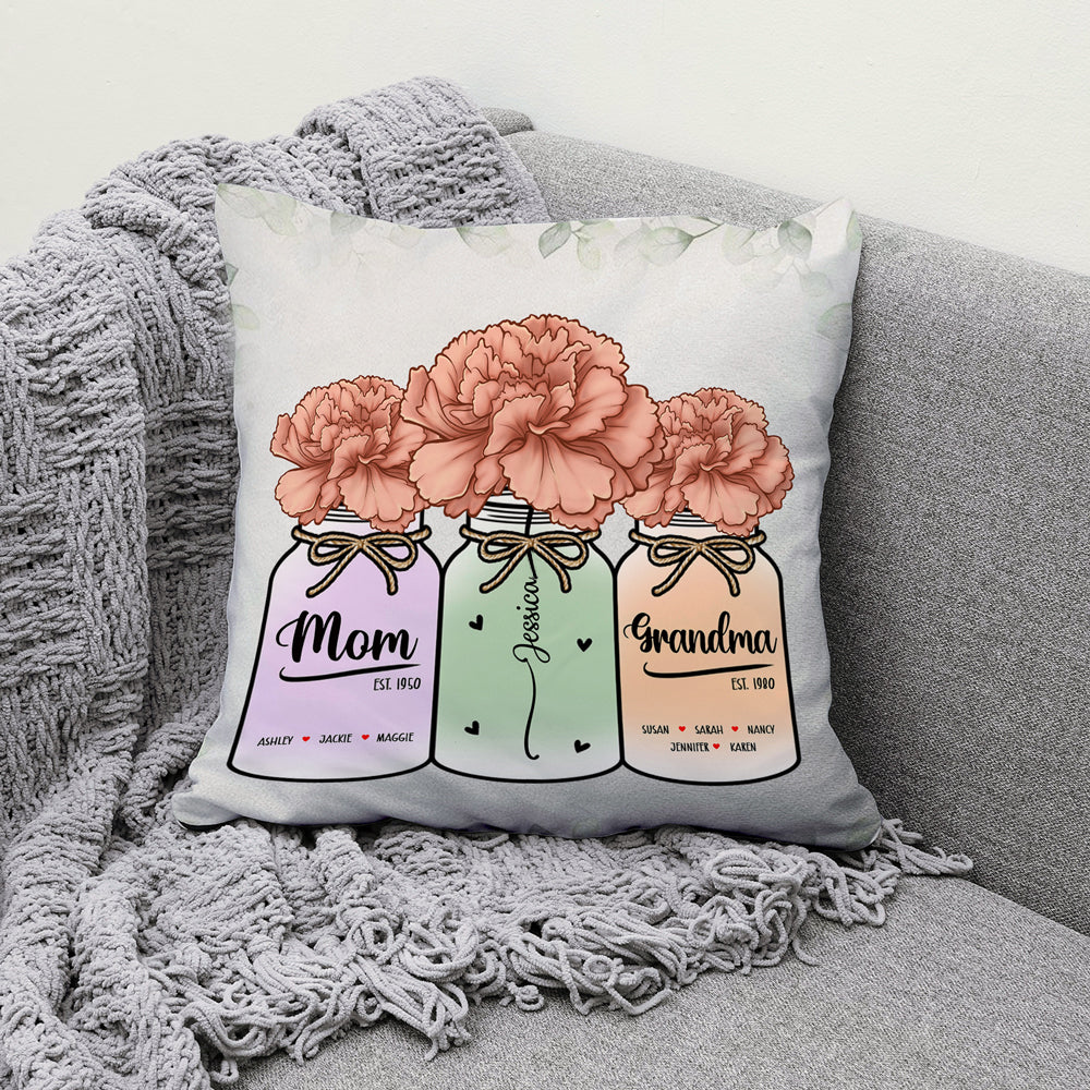 Personalized Family Square Pillow – Custom Name & Birth Flower Design for Mom & Grandma, Sentimental Home Decor, Cozy Cushion Gift - Image 3