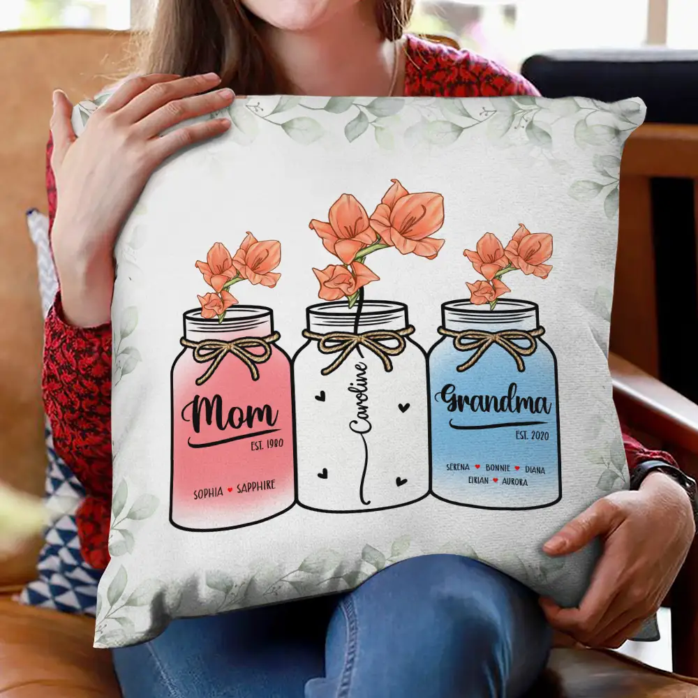 Personalized Family Square Pillow – Custom Name & Birth Flower Design for Mom & Grandma, Sentimental Home Decor, Cozy Cushion Gift - Image 4