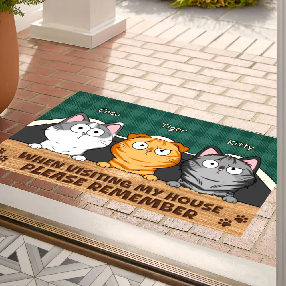 Personalized Funny Cat Doormat – Cute Pet Illustration, Premium or Standard Doormat, Perfect for Pet Owners’ Homes, Funny Housewarming Gift - Image 2