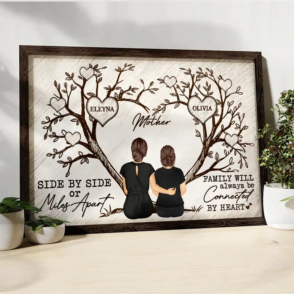 Grandma Mom Family Will Always Be Connected By Heart - Personalized Family Tree Poster, Perfect Gift for Mothers, Available as Poster, Plaque, Ornament, Keychain, and Pillow - Image 2