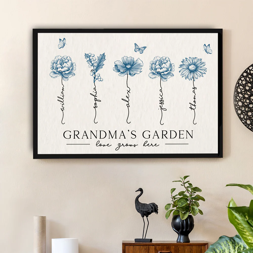 Personalized Grandma’s Garden Poster – Birth Month Flower Art with Grandkids' Names, Perfect  Gift for Mother or Grandma