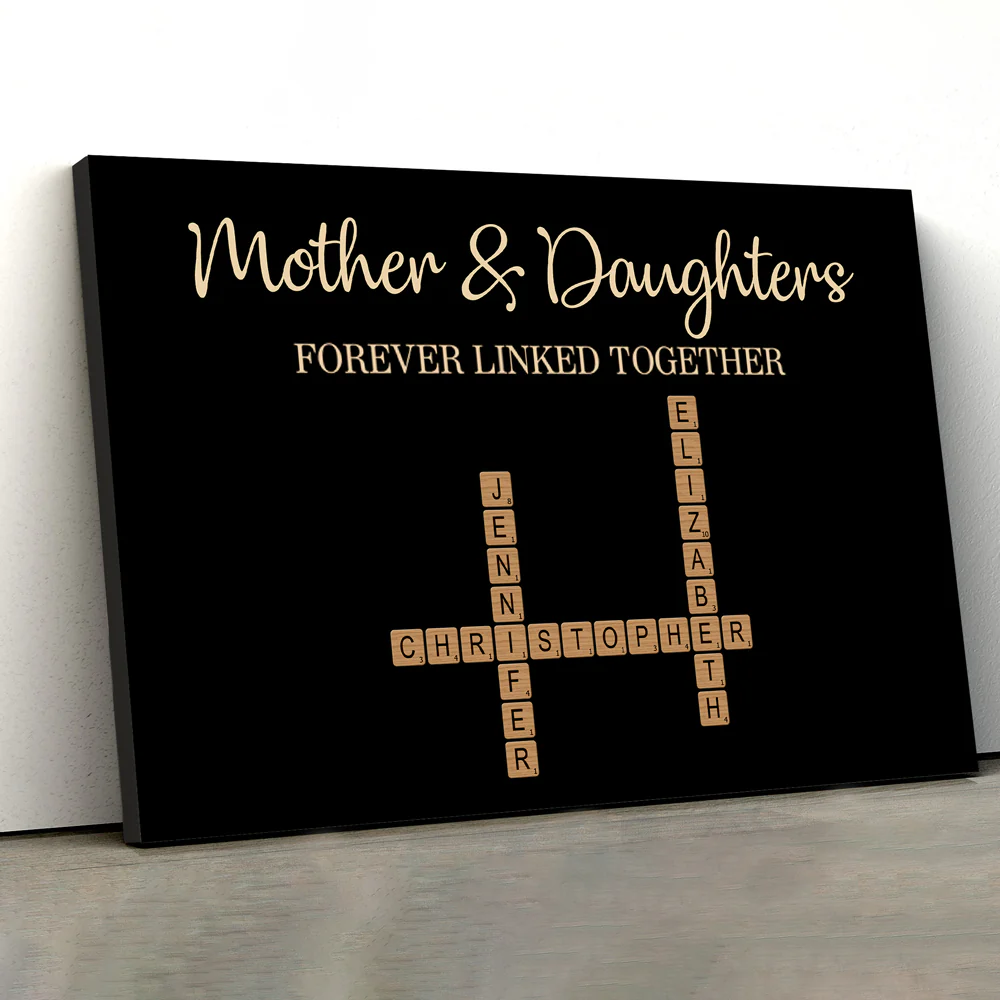 Mother & Dad & Sons & Daughter Forever Linked – Personalized Scrabble Art with Custom Names and Heartfelt Design - Image 3