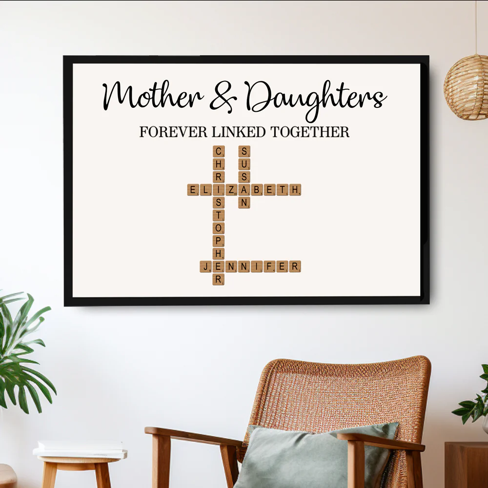 Mother & Dad & Sons & Daughter Forever Linked – Personalized Scrabble Art with Custom Names and Heartfelt Design - Image 4