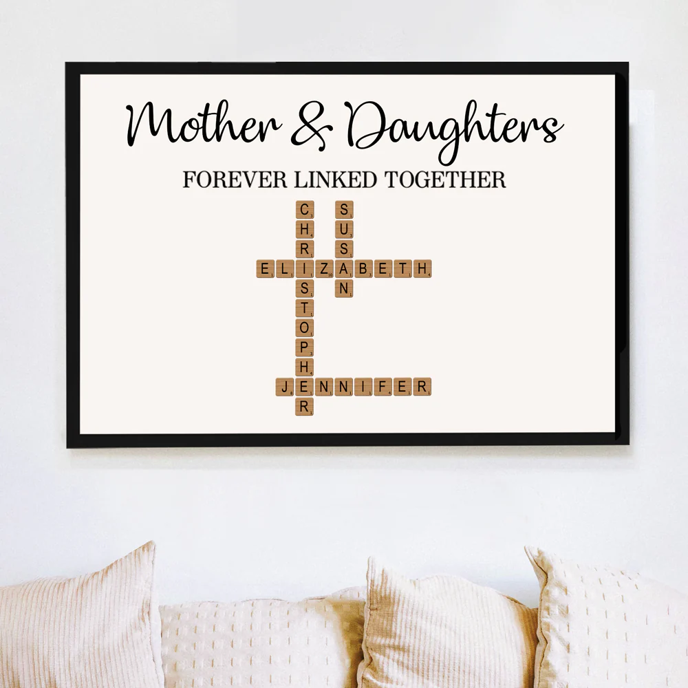Mother & Dad & Sons & Daughter Forever Linked – Personalized Scrabble Art with Custom Names and Heartfelt Design - Image 5