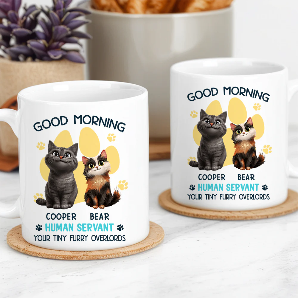 Say Hello to Your Tiny Furry Overlord – Customizable Good Morning Mug for Cat Lovers, Featuring Your Cat’s Name, Great Gift for Cat Owners, Available in White Ceramic Mug or Two-Tone Mug - Image 3