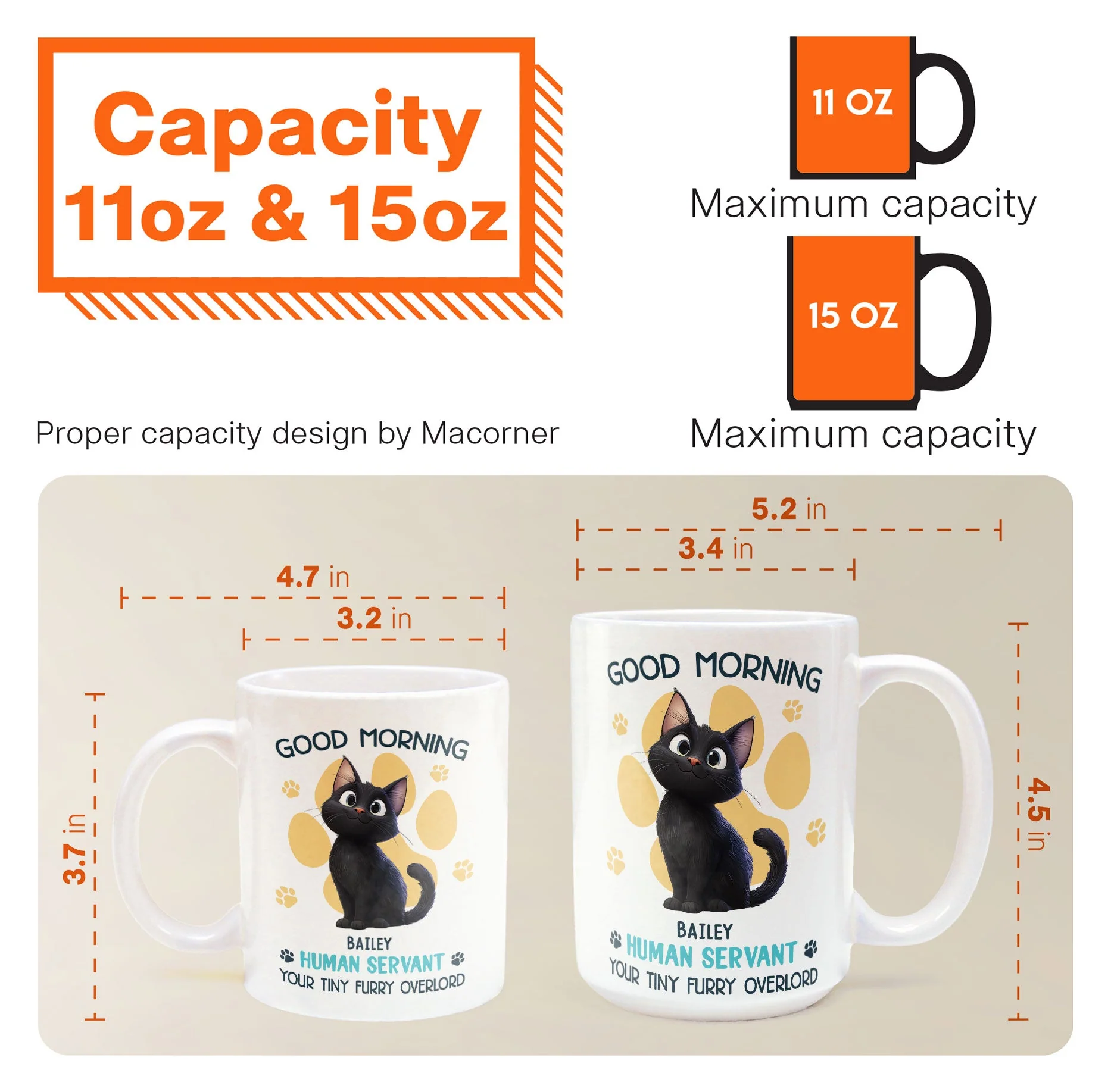 Say Hello to Your Tiny Furry Overlord – Customizable Good Morning Mug for Cat Lovers, Featuring Your Cat’s Name, Great Gift for Cat Owners, Available in White Ceramic Mug or Two-Tone Mug - Image 6