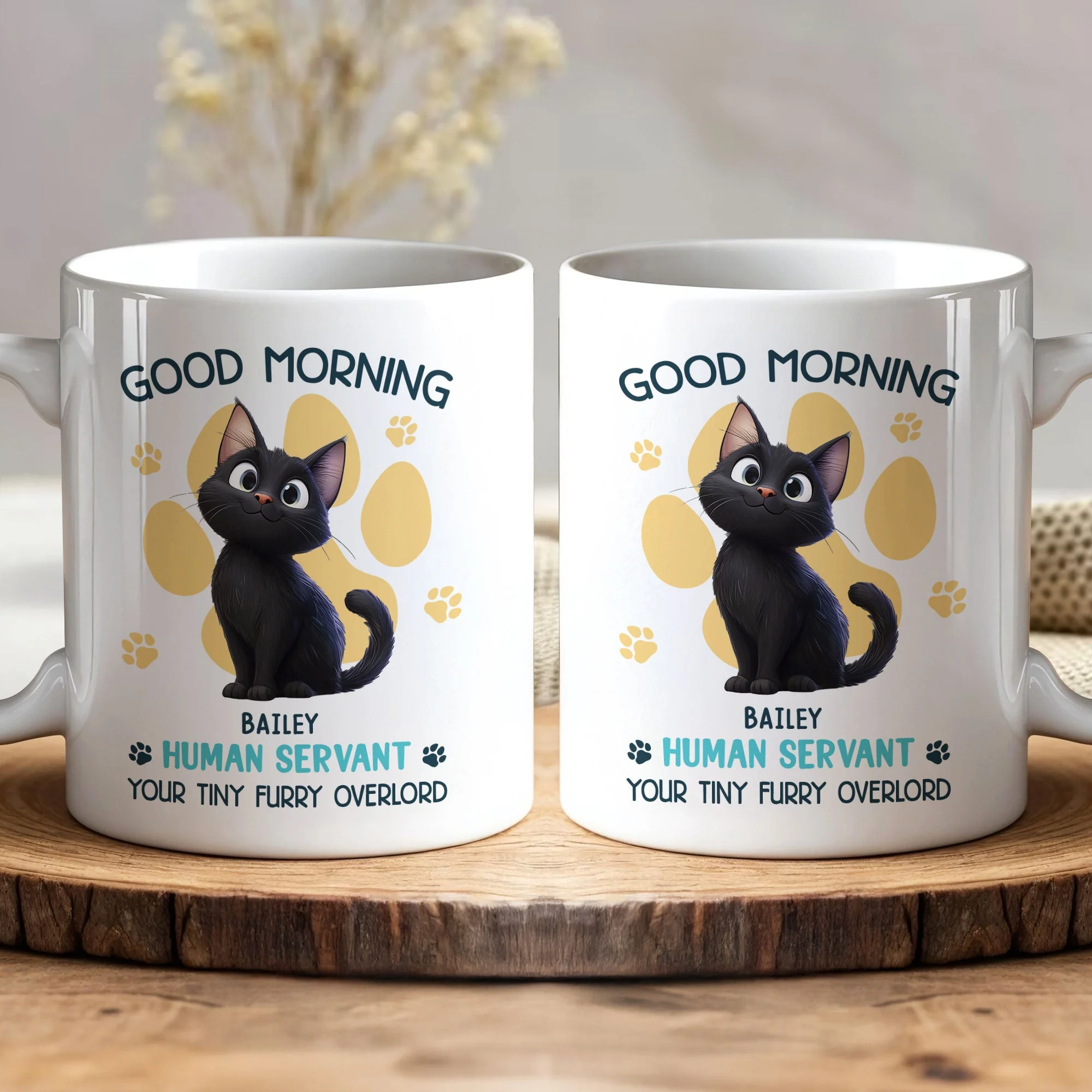Say Hello to Your Tiny Furry Overlord – Customizable Good Morning Mug for Cat Lovers, Featuring Your Cat’s Name, Great Gift for Cat Owners, Available in White Ceramic Mug or Two-Tone Mug - Image 7