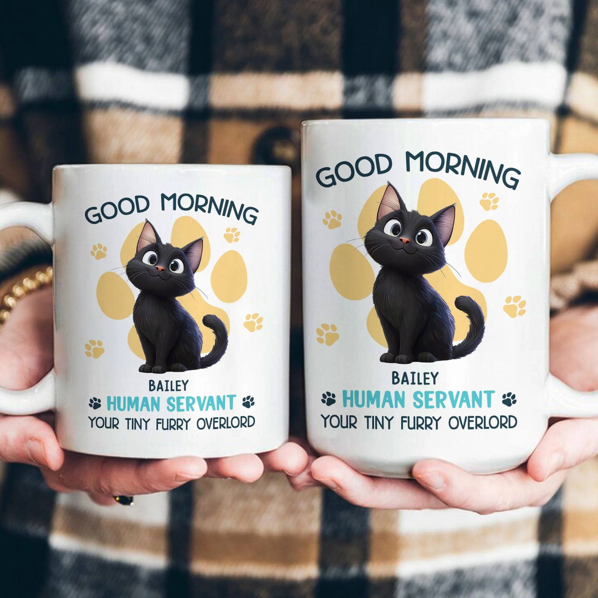Say Hello to Your Tiny Furry Overlord – Customizable Good Morning Mug for Cat Lovers, Featuring Your Cat’s Name, Great Gift for Cat Owners, Available in White Ceramic Mug or Two-Tone Mug - Image 9