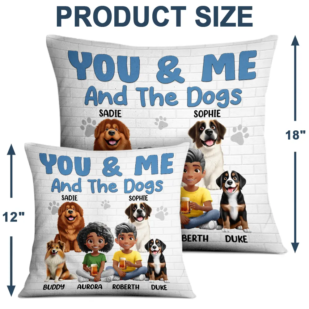 You & Me and the Dogs – Personalized Square Pillow for Families with Custom Pet and People Characters, Perfect Gift for Dog Lovers - Image 5