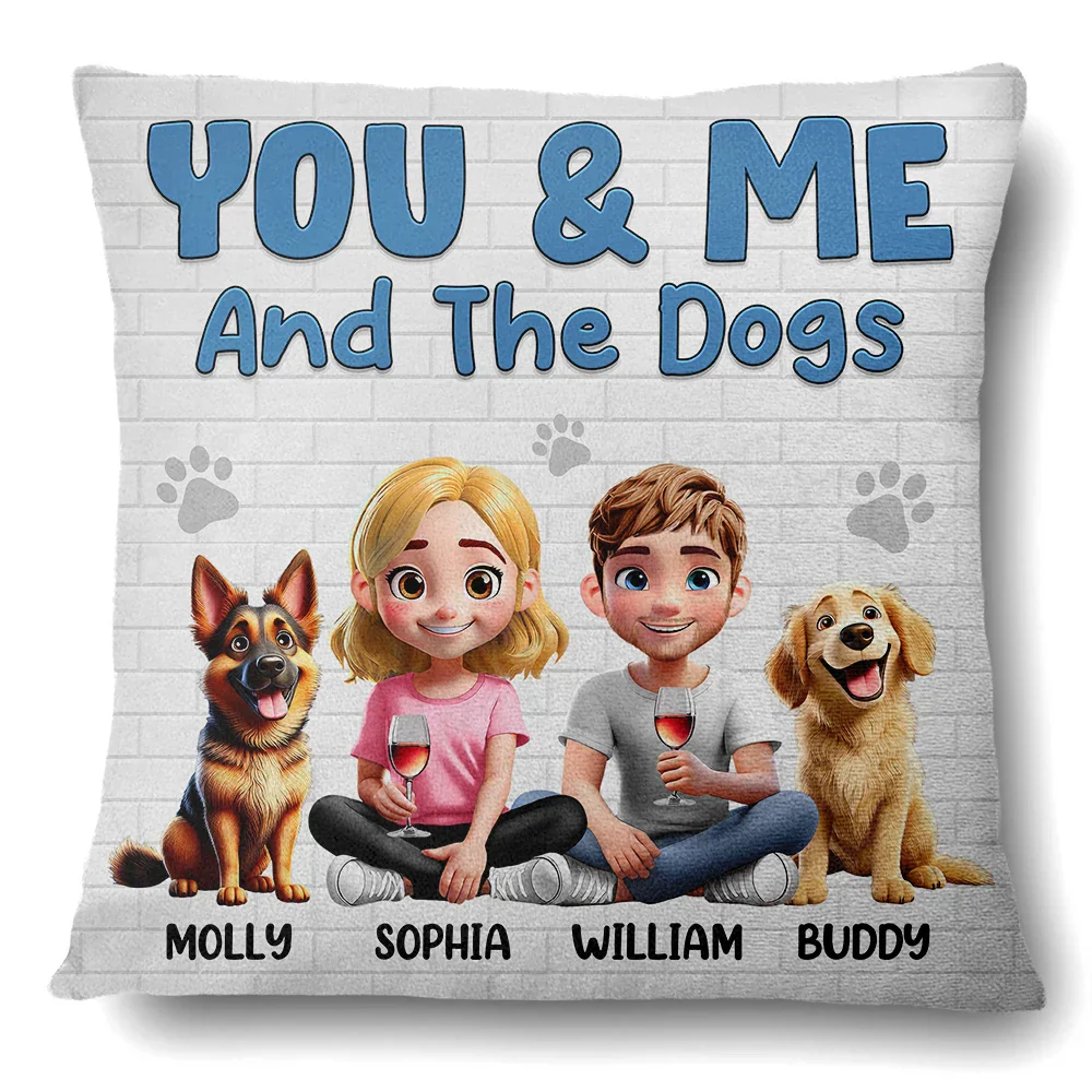 You & Me and the Dogs – Personalized Square Pillow for Families with Custom Pet and People Characters, Perfect Gift for Dog Lovers - Image 6