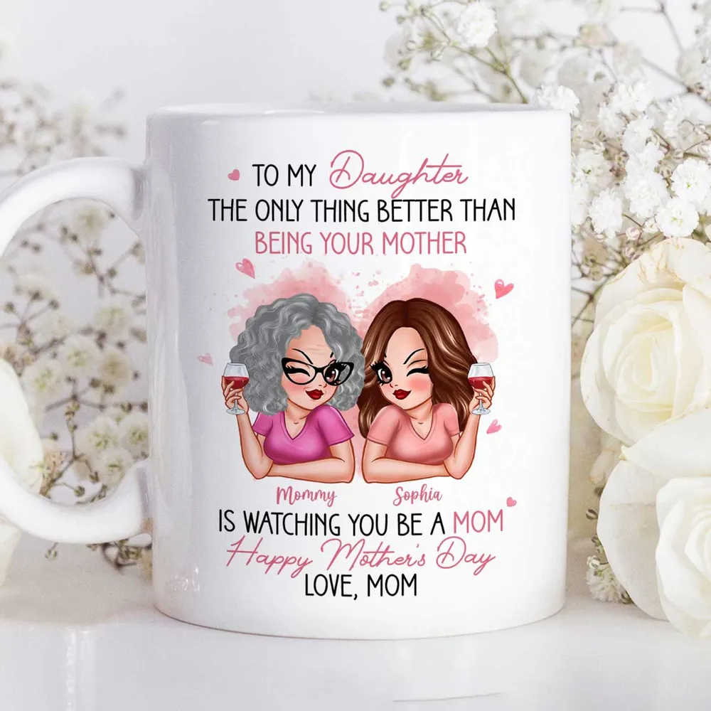 To My Daughter – Personalized Ceramic Mug , Perfect Gift for Mother and Daughter, Featuring a Fun Design with Winking Characters - Image 10