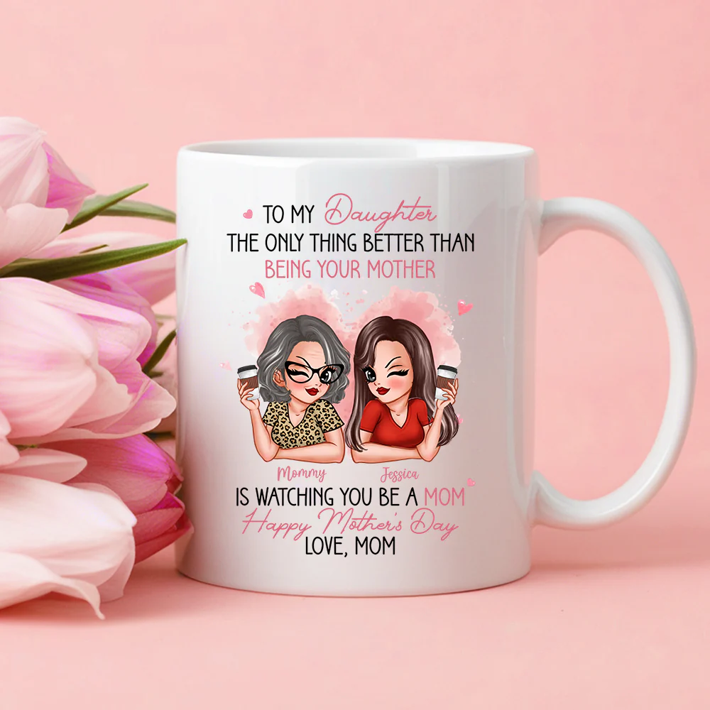 To My Daughter – Personalized Ceramic Mug , Perfect Gift for Mother and Daughter, Featuring a Fun Design with Winking Characters - Image 2