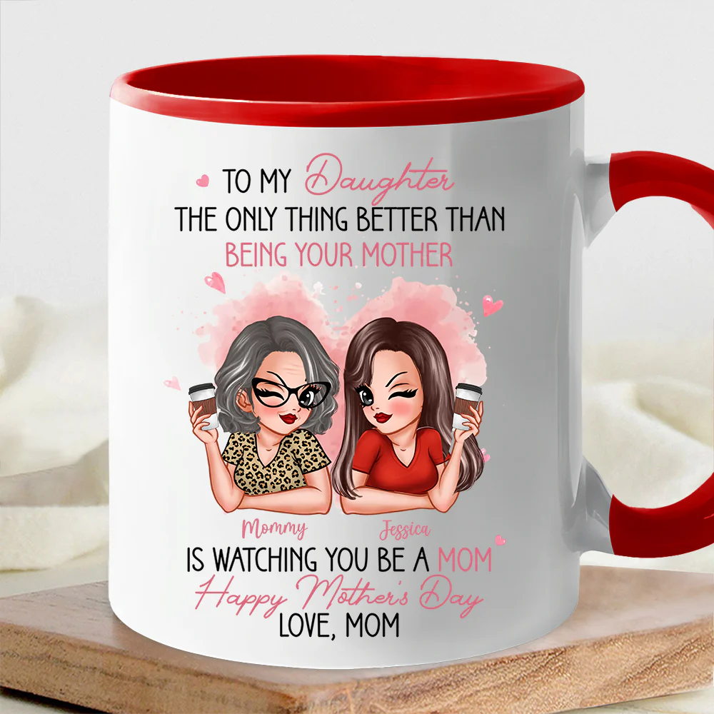 To My Daughter – Personalized Ceramic Mug , Perfect Gift for Mother and Daughter, Featuring a Fun Design with Winking Characters - Image 4