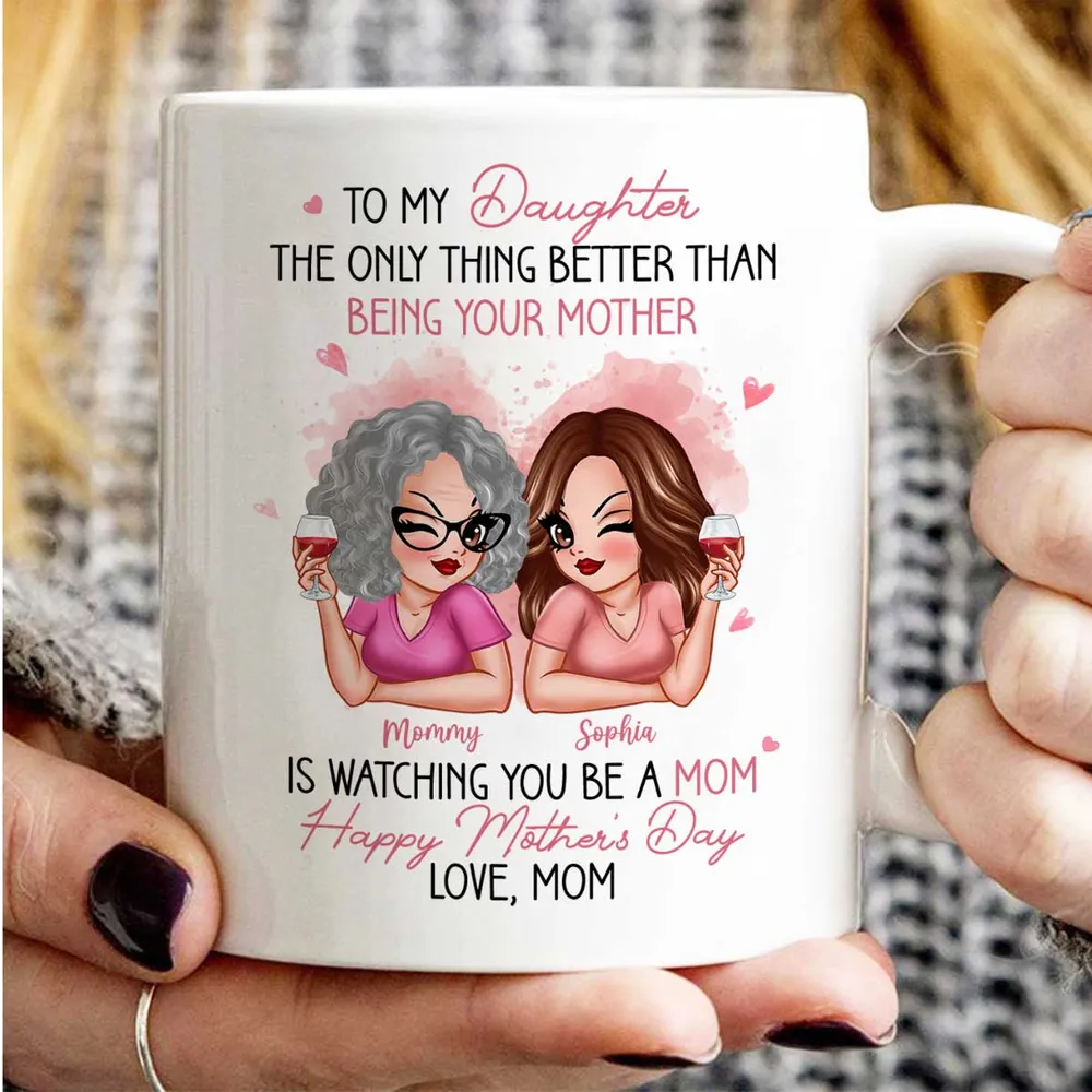 To My Daughter – Personalized Ceramic Mug , Perfect Gift for Mother and Daughter, Featuring a Fun Design with Winking Characters - Image 5