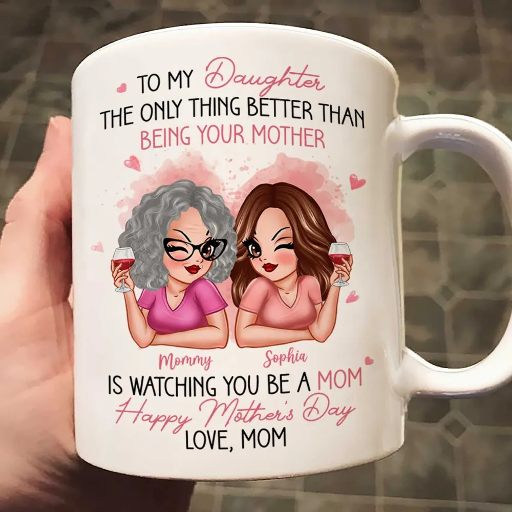 To My Daughter – Personalized Ceramic Mug , Perfect Gift for Mother and Daughter, Featuring a Fun Design with Winking Characters - Image 6