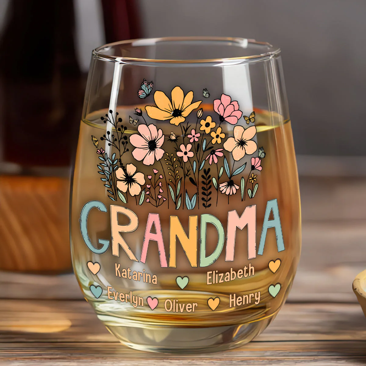 Personalized Wine Glass for Grandma with Colorful Flower Design, Customizable with Names of Grandchildren, Ideal Gift for Grandmothers on Special Occasions - Image 11