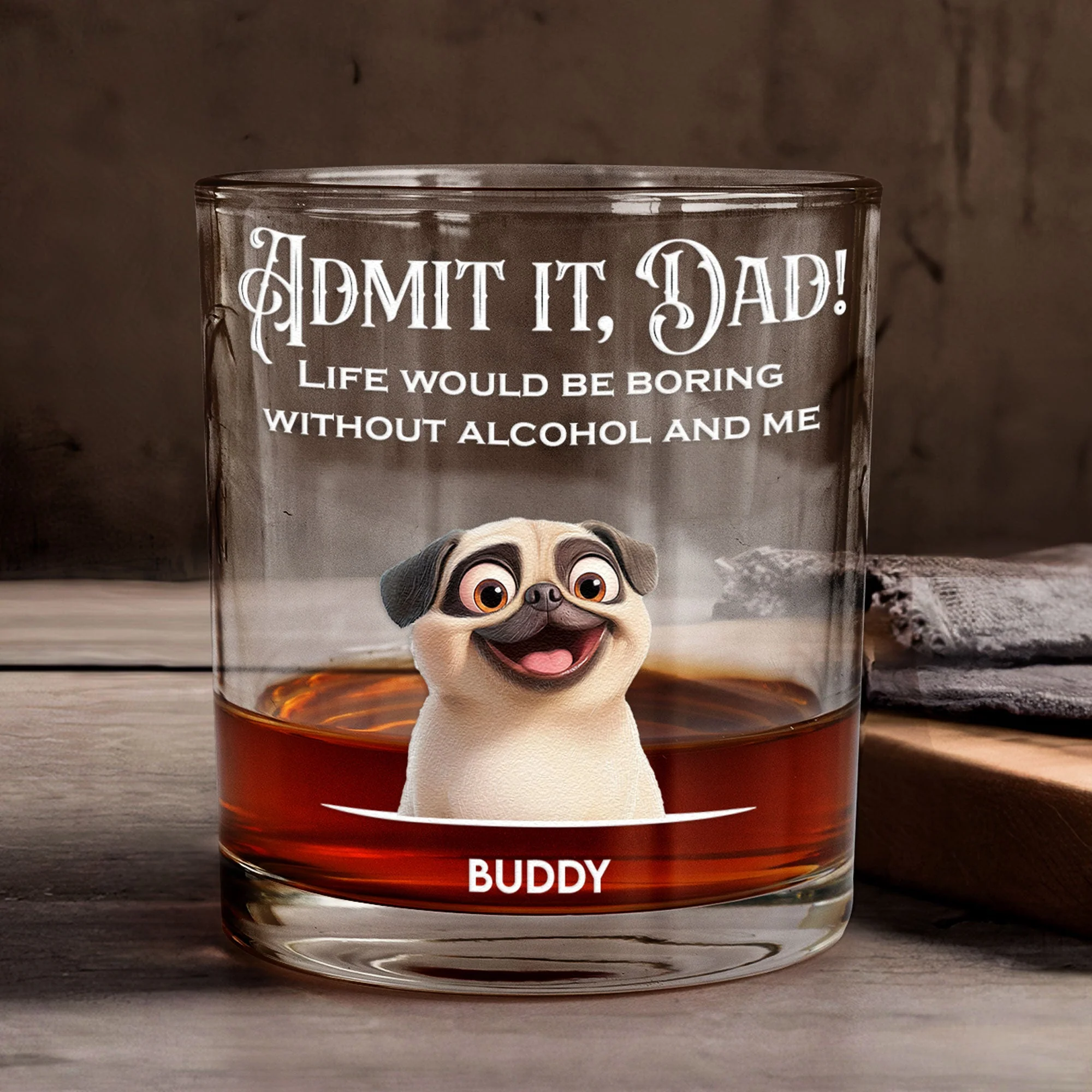 Custom Dog-Design Whiskey Glass for Dad – Personalized Pet Cup Gift - Image 2