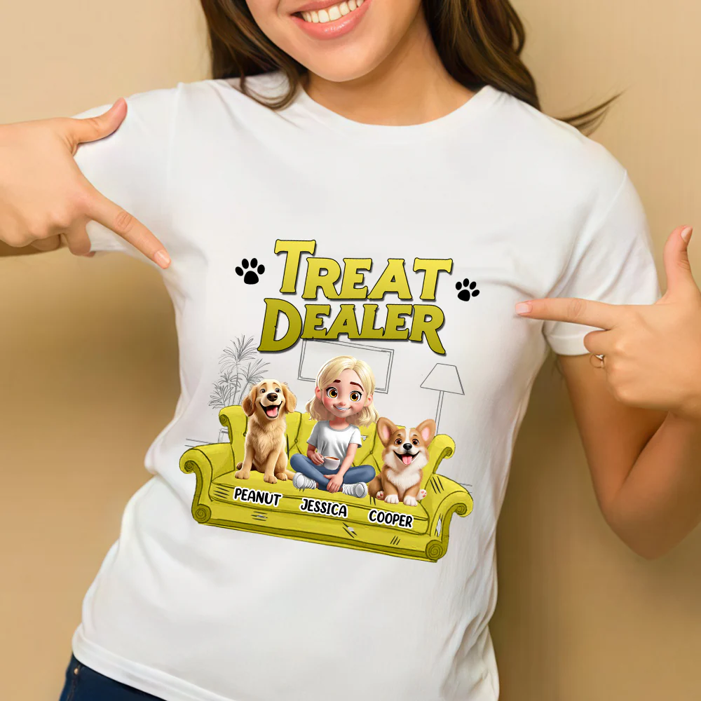 Treat Dealer – Funny Personalized Dog Lover T-Shirt, Women’s Tee, Sweatshirt and Hoodie – Ideal Gift for Dog Owners and Pet Lovers
