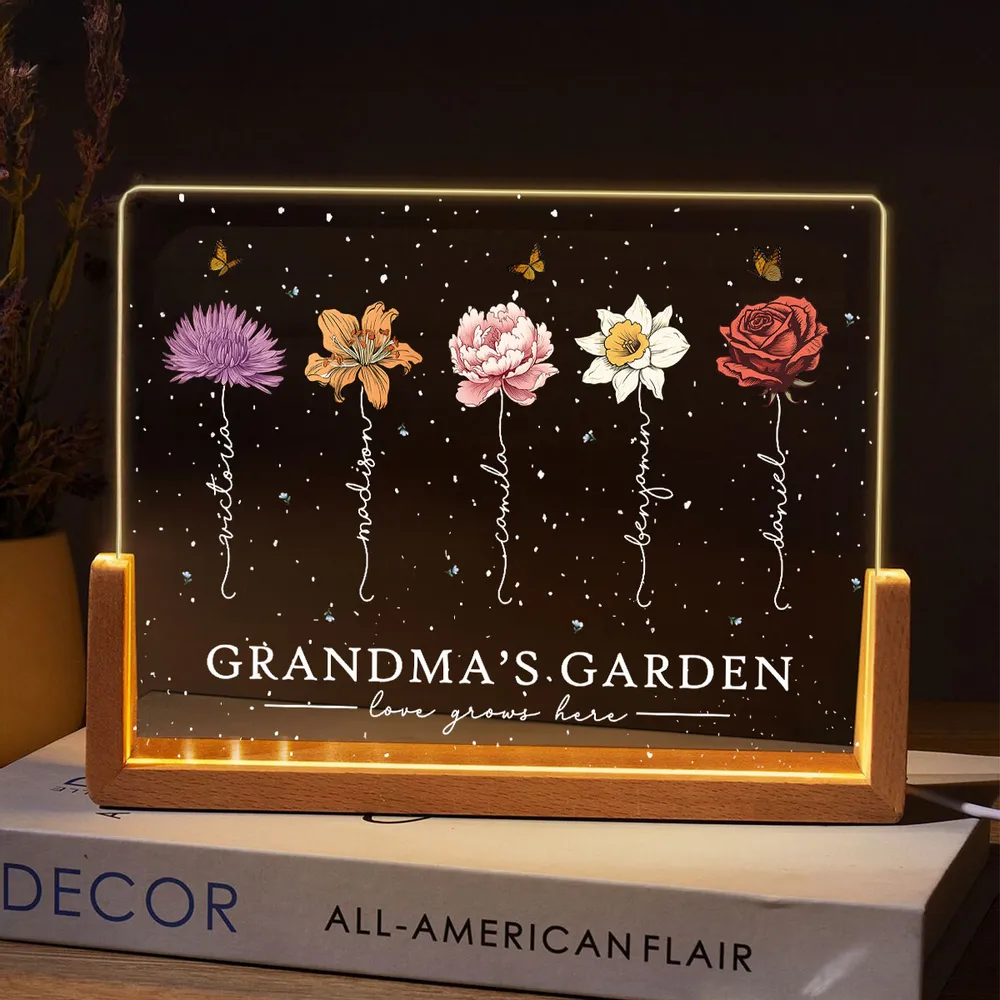 Custom LED Frame Poster - Birth Month Flower Art with Grandkids' Names - Image 7