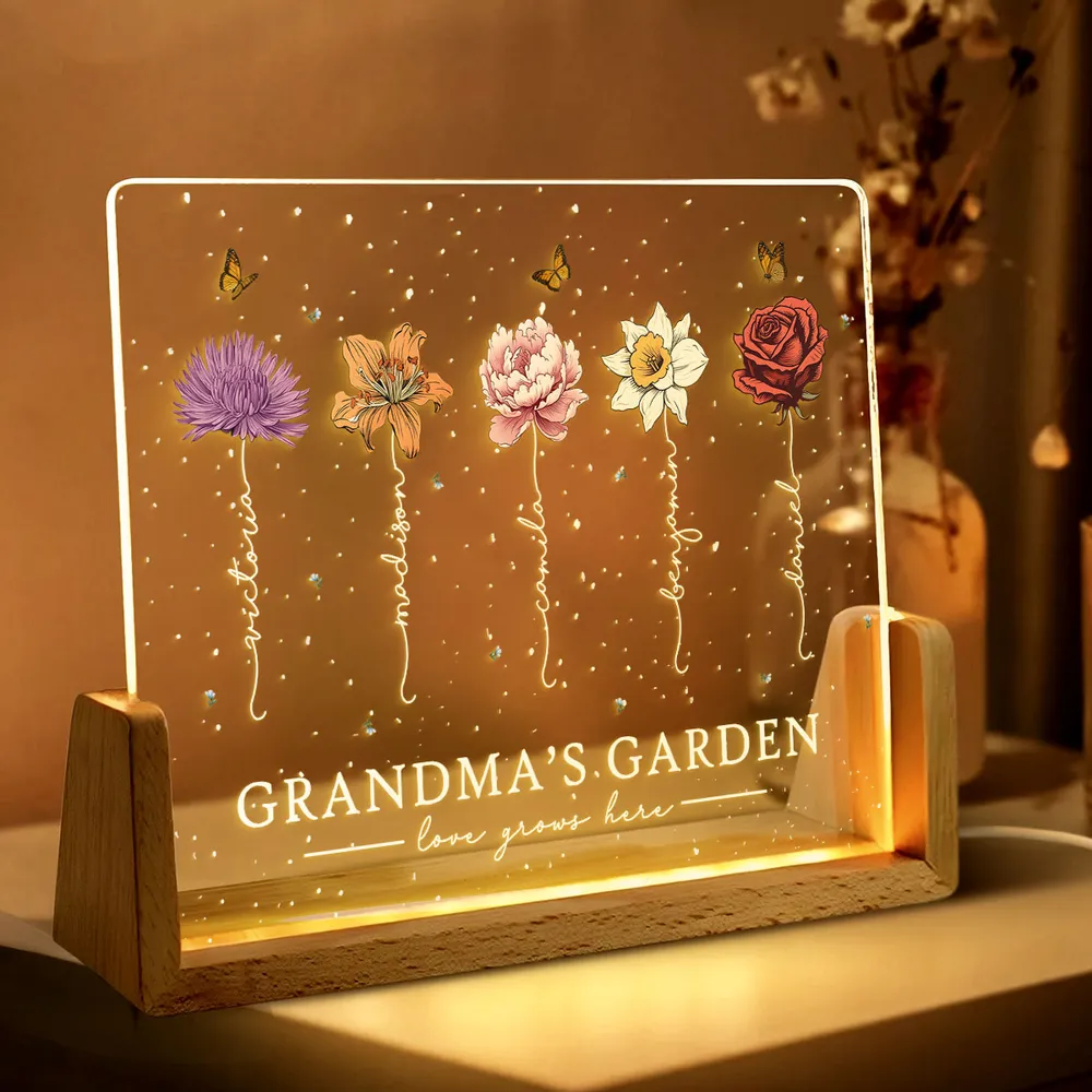 Custom LED Frame Poster - Birth Month Flower Art with Grandkids' Names - Image 8