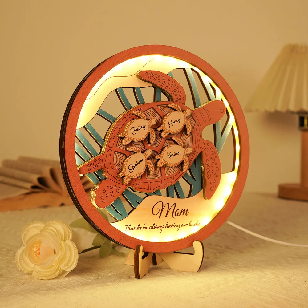 Customized 3-Layer Wooden Sea Turtle Plaque with LED – Family Gift for Mom and Grandma - Image 6